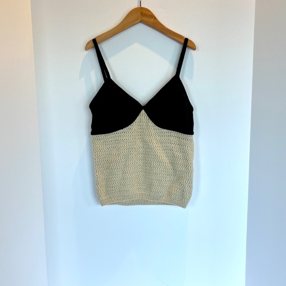 REFORMATION Cotton Knit Crochet Top in Black and Tan. Size M - Picture 2 of 6